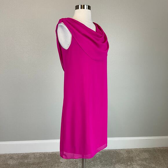 Vince Camuto Colorful Chiffon Cut Out Back Mini Shift Cocktail Dress Pink Size 4 - Picture 4 of 11